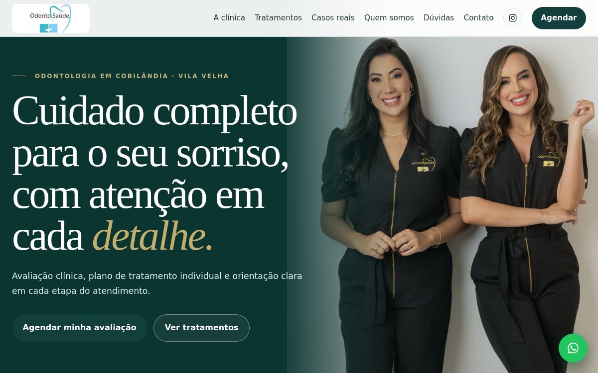 Página inicial do site Clínica Odonto Saúde