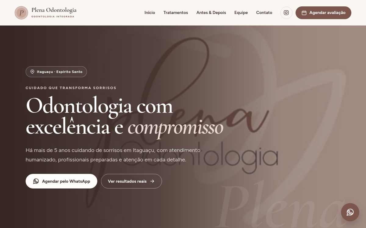 Página inicial do site Clínica Plena